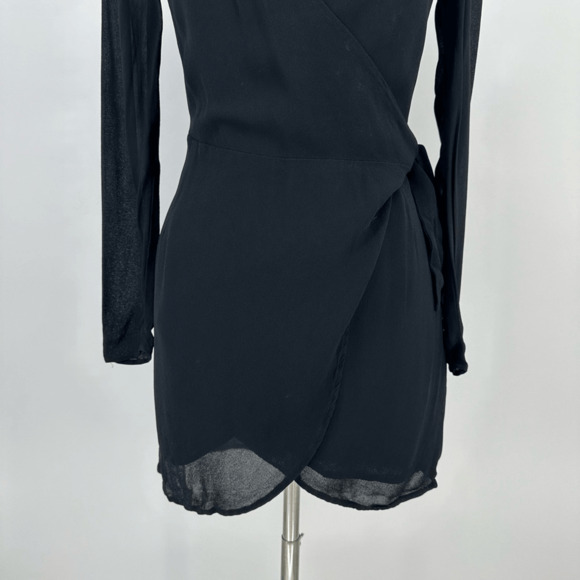 Reformation Brooke Mini Wrap Dress Size S Black Long Sleeve Minimalist - Picture 8 of 11
